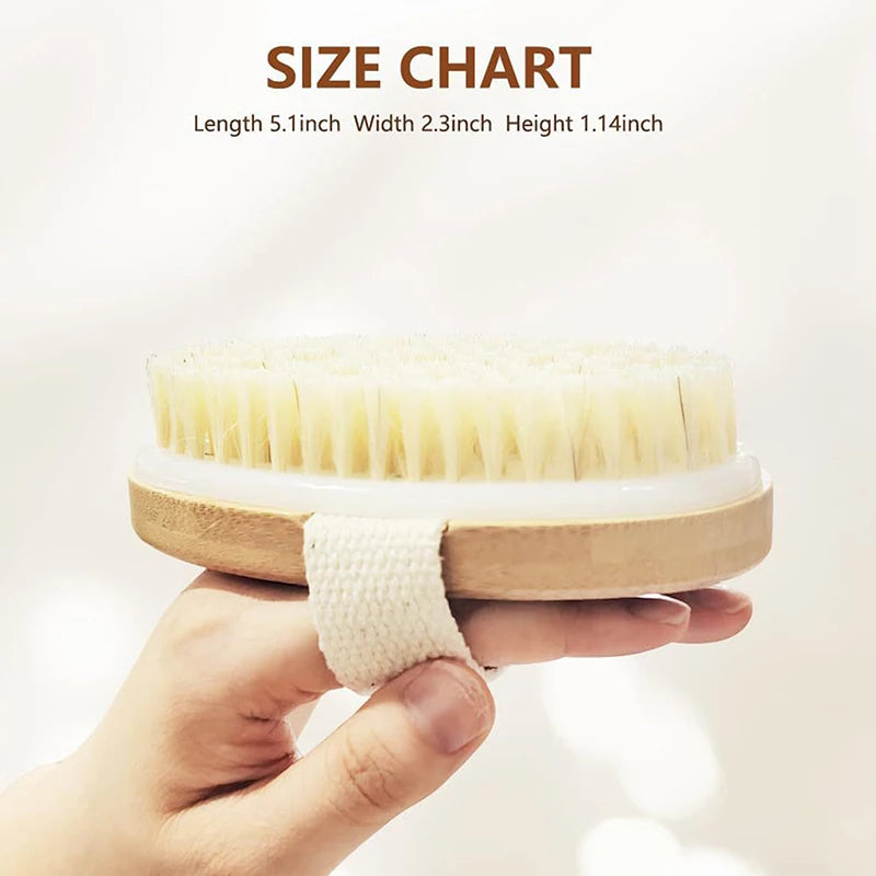 Natural Bristle Body Brush Soft Exfoliating Tool Dry Wet Use Home SPA Qme