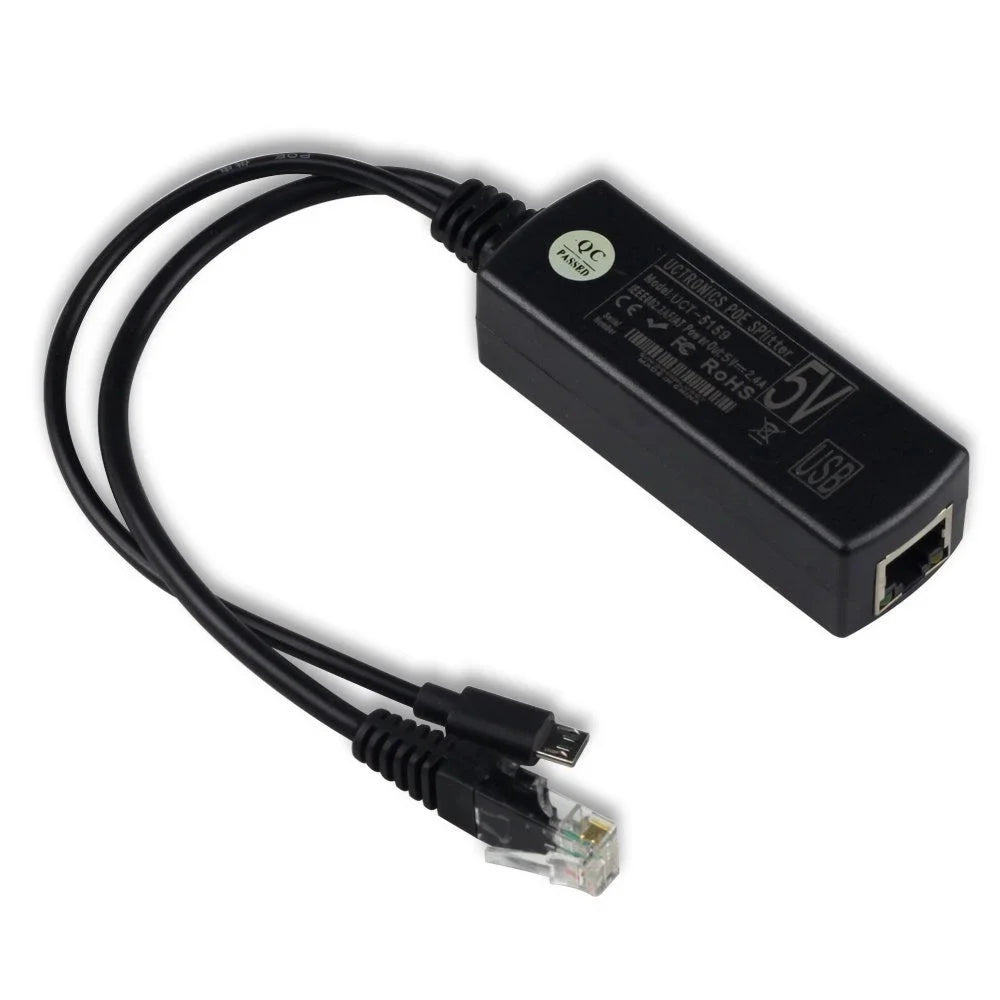 IEEE 802.3af Micro USB Active PoE Splitter Power Over Ethernet 48V to 5V 2.4A for Tablets Dropcam or Raspberry Pi Qme