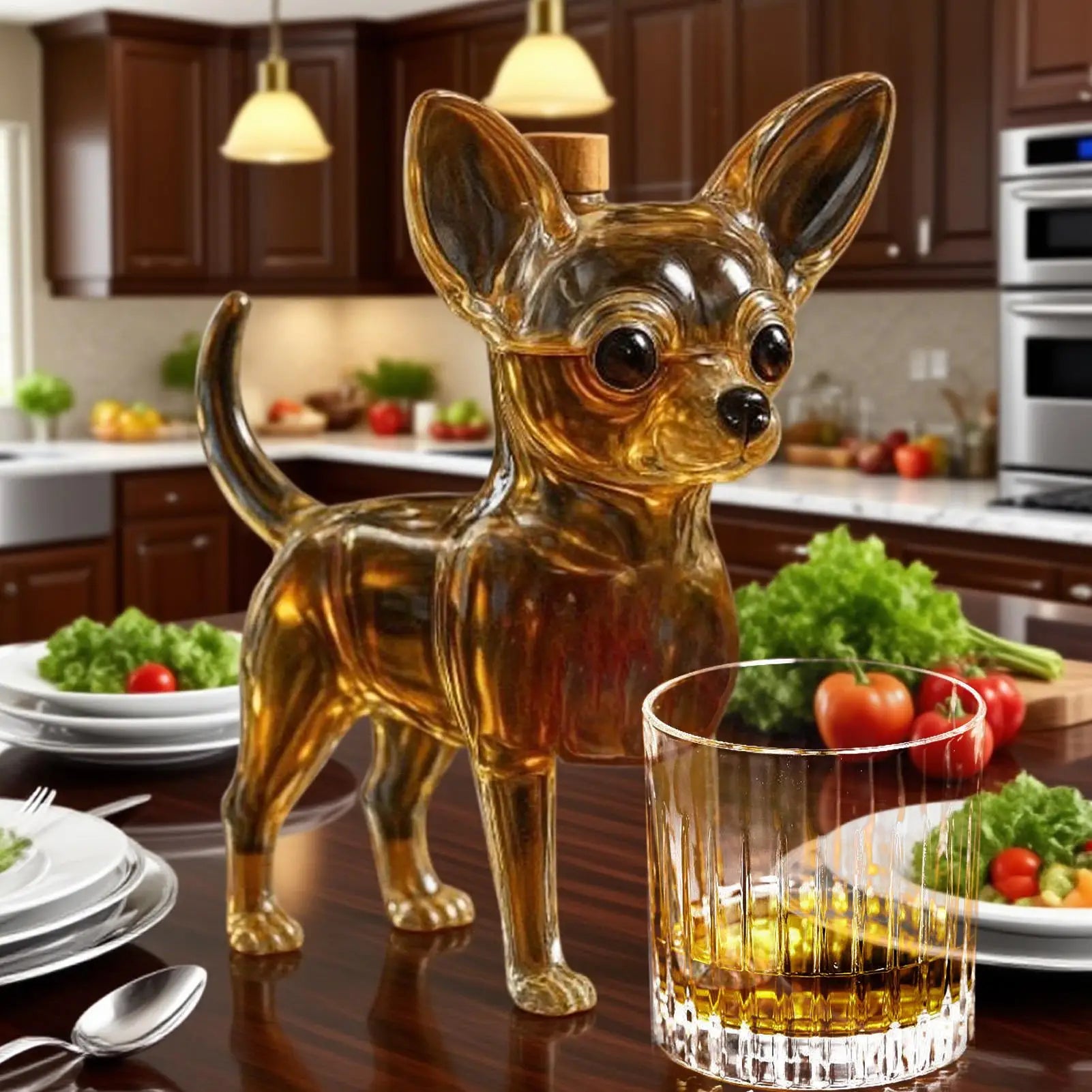 Glass Decanter Liquor Bottle Dog Alcohol Storage Container Animal Qme