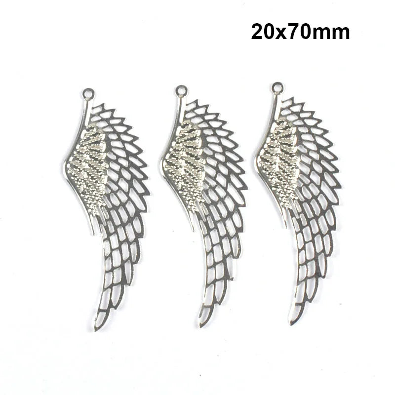10Pcs Angel Wings Filigree Wraps Connectors For Making DIY Jewelry Accessories Findings Metal Crafts Scrapbook Home Decor yk0907 Qme 20x70mm-Silver-1