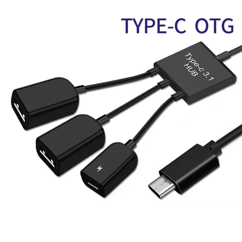 Newest 3 in 1 Micro USB Type C HUB Male to Female Double USB 2.0 Host OTG Adapter Cable For Smartphone Computer Tablet 3 Port Qme Default Title
