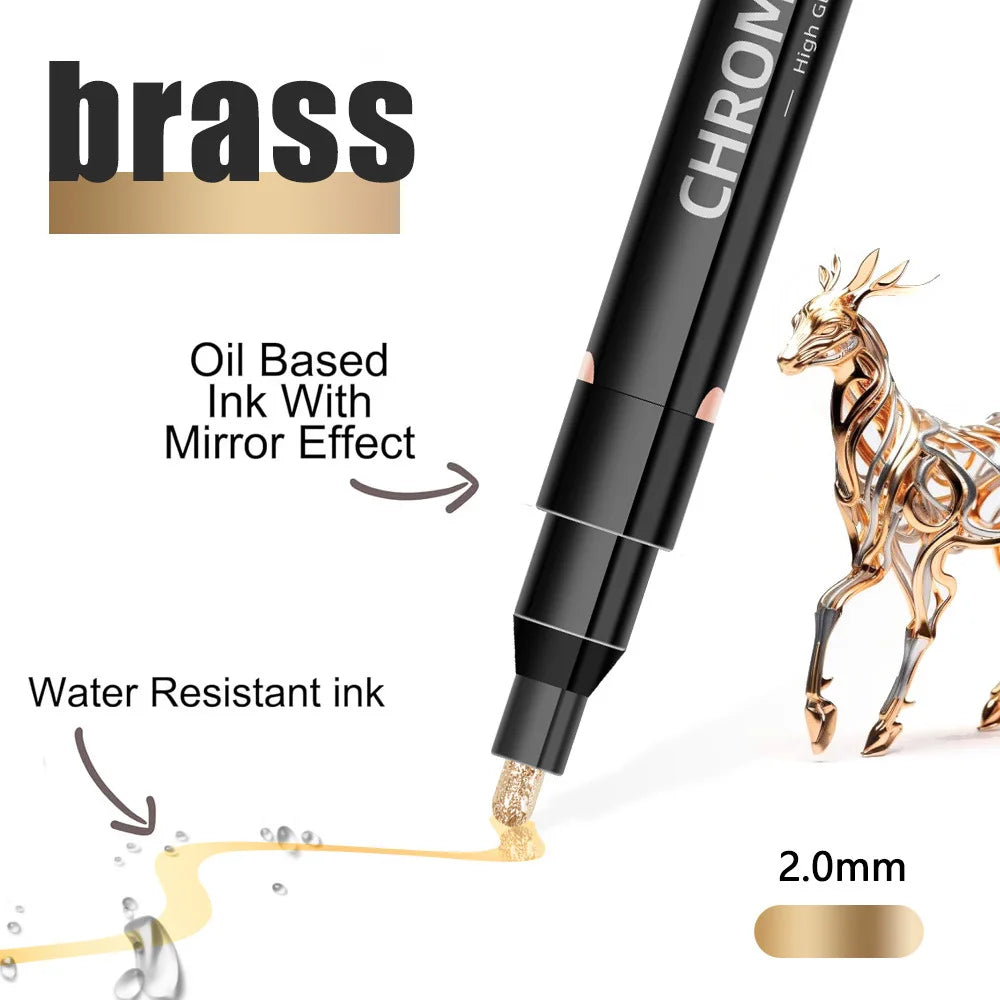 1/2 Pcs Mirror Chrome Metallic Markers, Waterproof Paint Repair,For Rock Ceramic Glass Metallic 2mm Nib, Painting DIY Craft Qme 1 Pc Brass