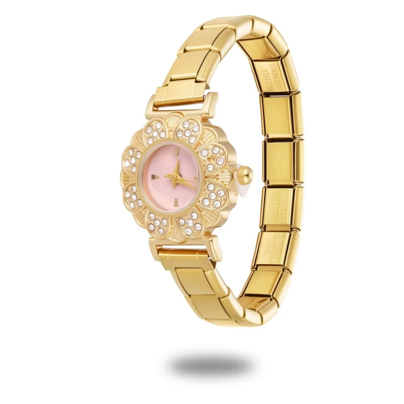 Fashion Women's Stainless Steel Round Shiny Zircon Watch DIY Width