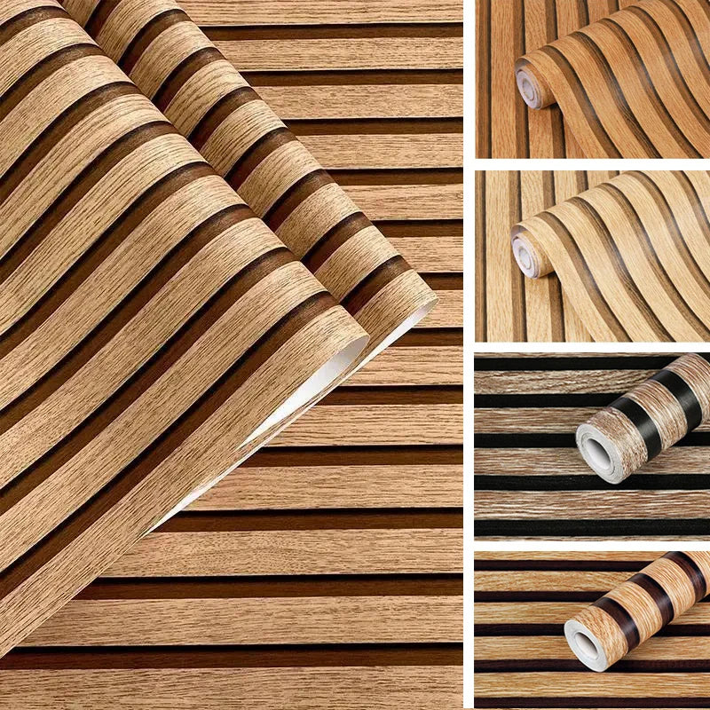 Self-adhesive Simulated Wood Striped Wallpaper for Bathroom & Living Room Decor Wall Sticker Wallcovering Wall Panels Qme