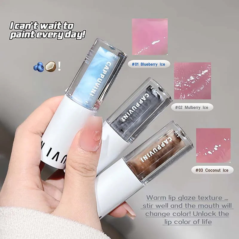Temperature Changing Lip Gloss, Waterlight Icy Mirror Finish Lip Stain, Natural Color Enhancing Lip Balm, Hydrating Non-Sticky Qme
