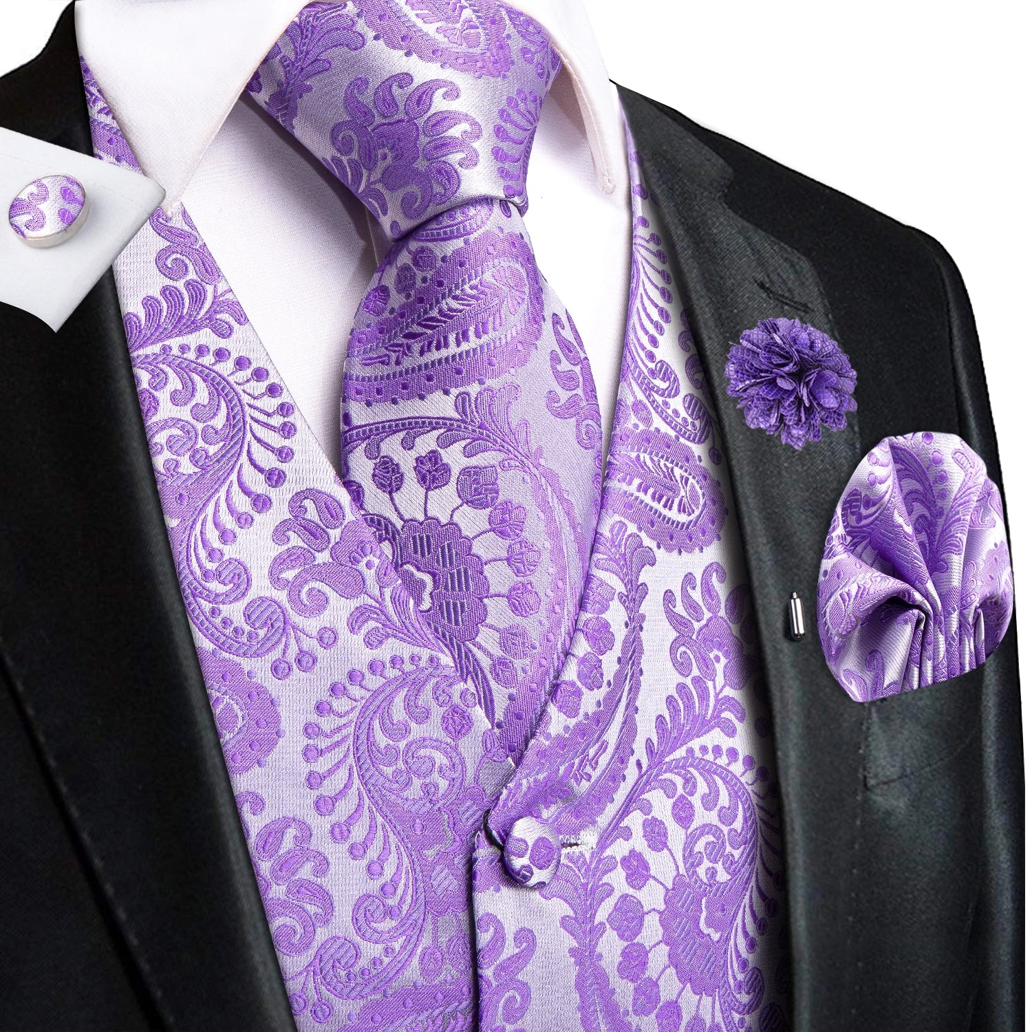 Mens Vests Jacquard Waistcoat Neck Tie Hanky Cufflinks Brooch Men Qme MJ-3010-0318 XL
