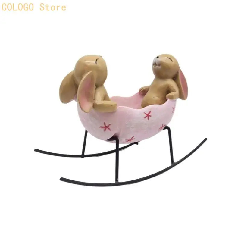 Rabbit Figure Easters Bunnies Eggs Cradle Statue Unique Decorations Qme B China Mainland