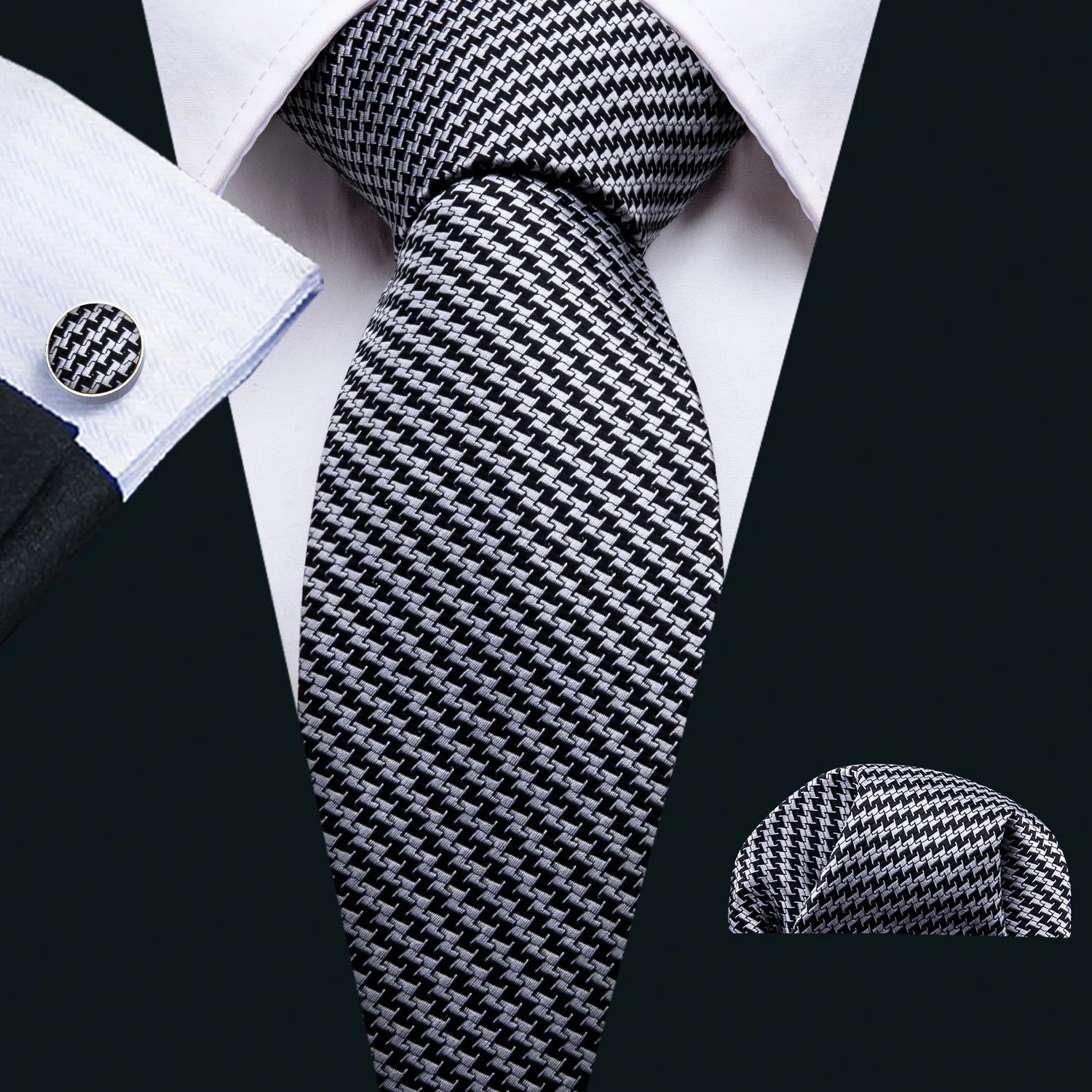 Black Geometric Tie Tie For Men Wedding Tie Party Necktie Handkerchief Cravat Barry.Wang Fashion Designer Tie Set LS-5225 Qme 5007