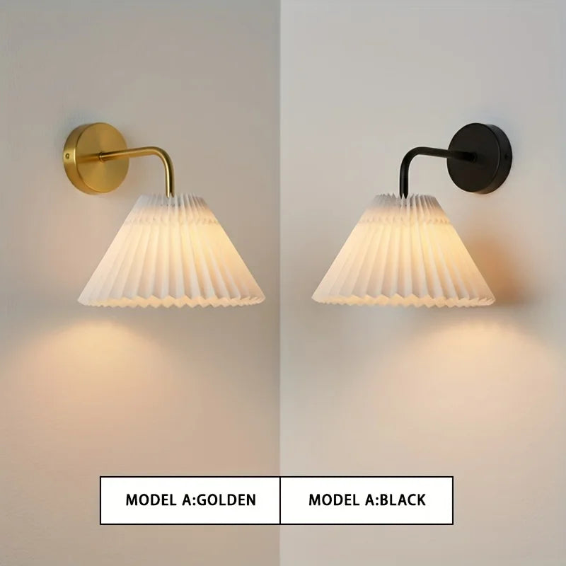 Modern Simple Wall Lamps LED Metal Curved Pleated Lampshade Wall Lamp Nordic Room Decor Living Room Aisle Background Wall Lights Qme