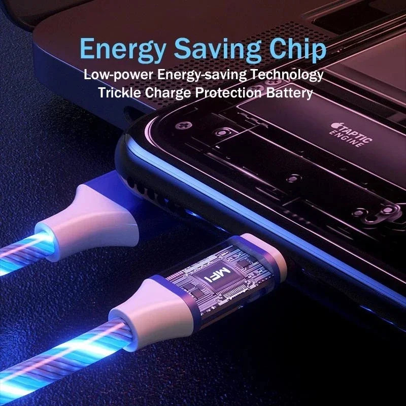 Glowing Cable LED light Micro USB Type C Cable 3A Fast Charging For Samsung iPhone Xiaomi Phone Flowing Streamer USB C Data Cord Qme