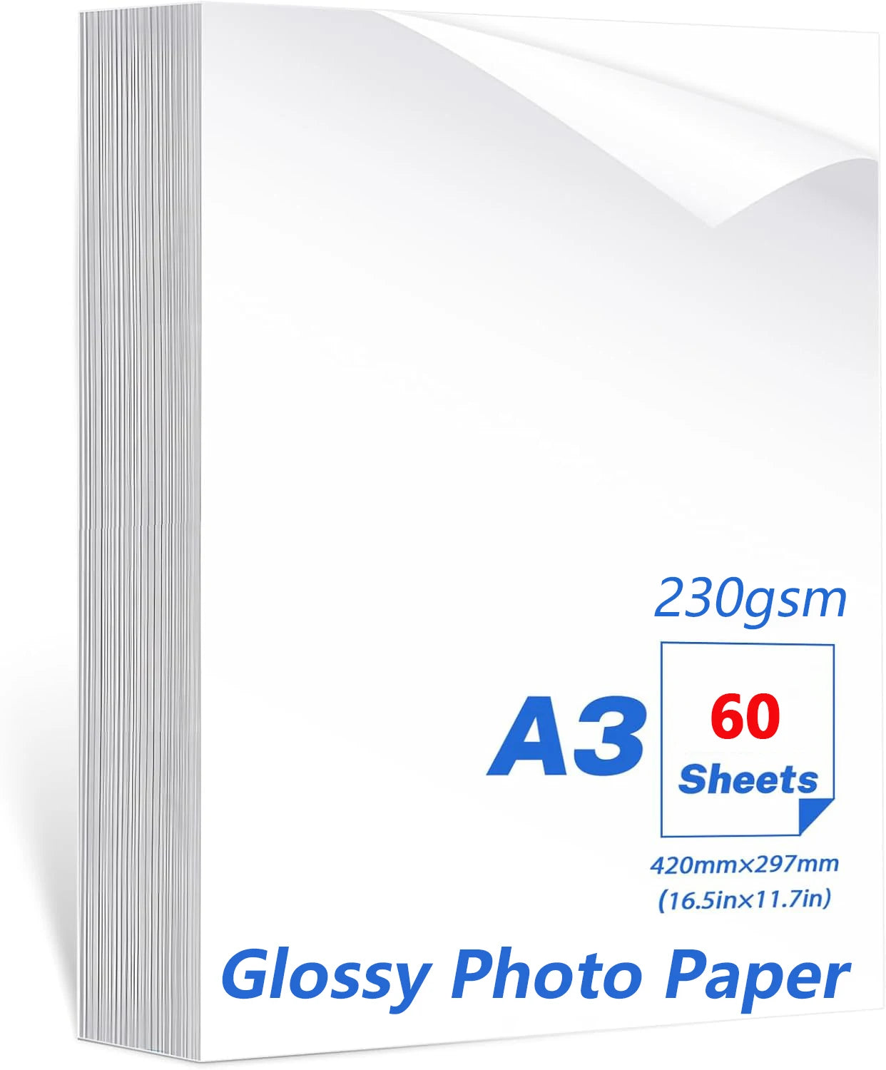 A3 Photo Paper, Waterproof Glossy for Photo Paper，Waterproof Embossed Card Paper Inkjet Photo Paper Qme 60 sheets A3