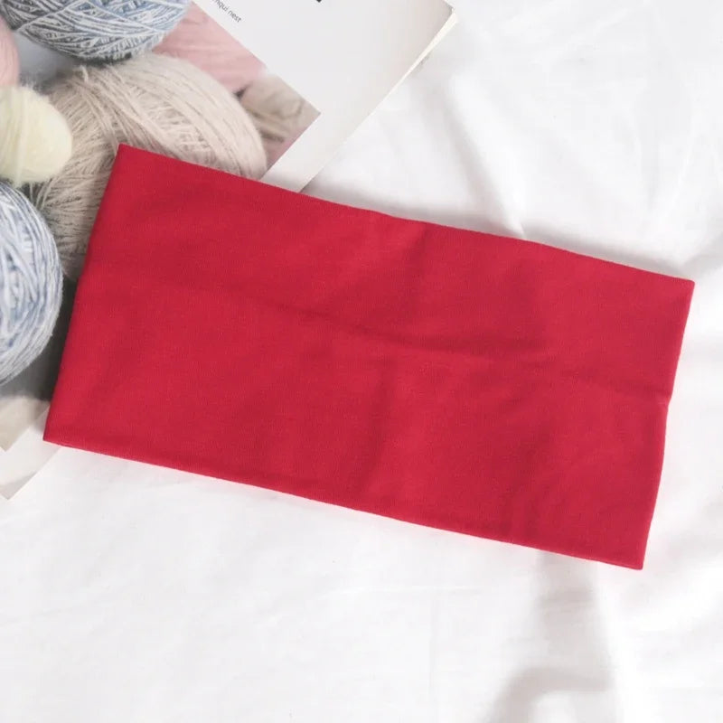 Korean Headband Running Solid Wide Elastic Hair Bands Women Men Sport Qme Red