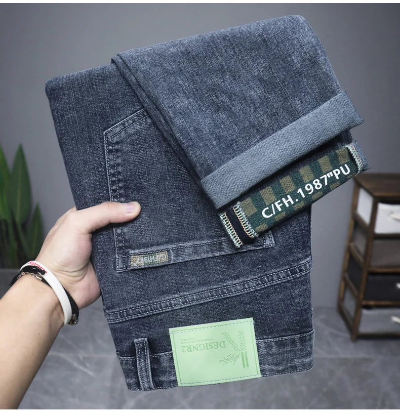Hot Summer Jeans for Men, Trendy Korean Style, Slim Fit Qme Blue-gray 31