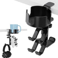 2 in 1 Headphone Stand with Desk Cup Holder,360 Degree Rotation Headset Hanger,Table Headphone Stand Qme BLACK