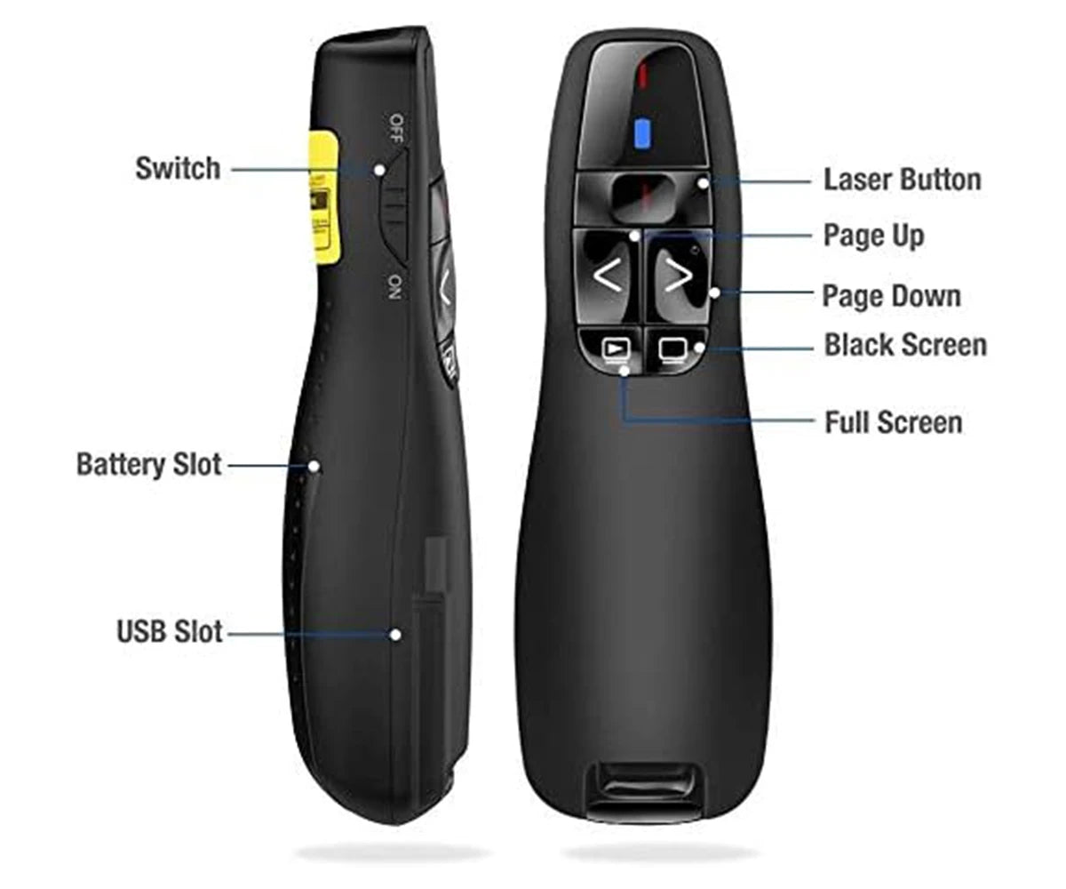 Wireless Presenter Presentation Clicker R400 2.4GHz,Remote Control Slide Changer Red Light Pointer for Office Classroom Qme