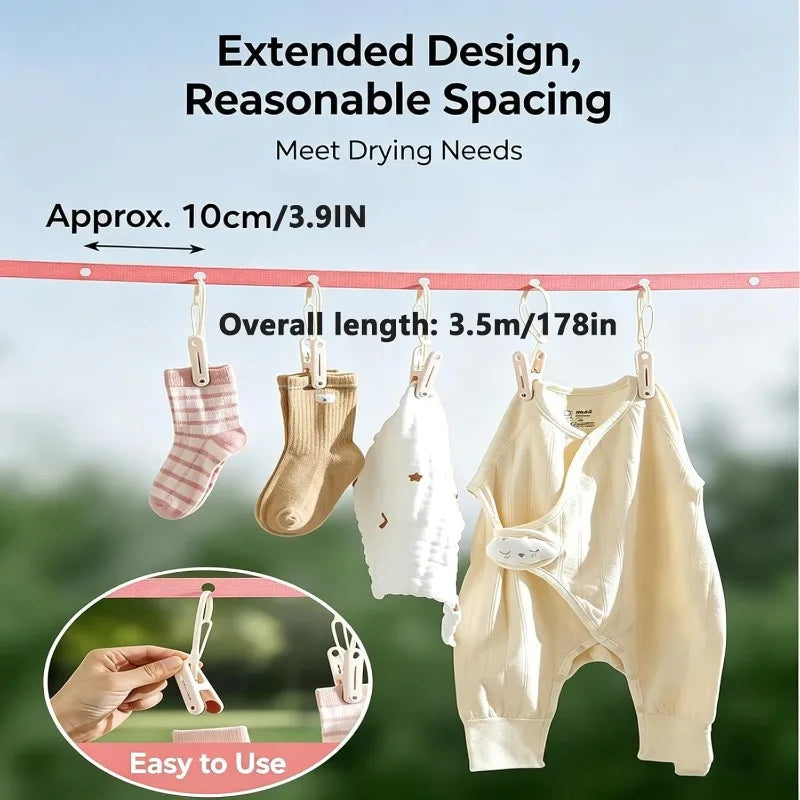Travel Clothesline 11 5FT Non-slip Windproof Nylon Retractable No Qme