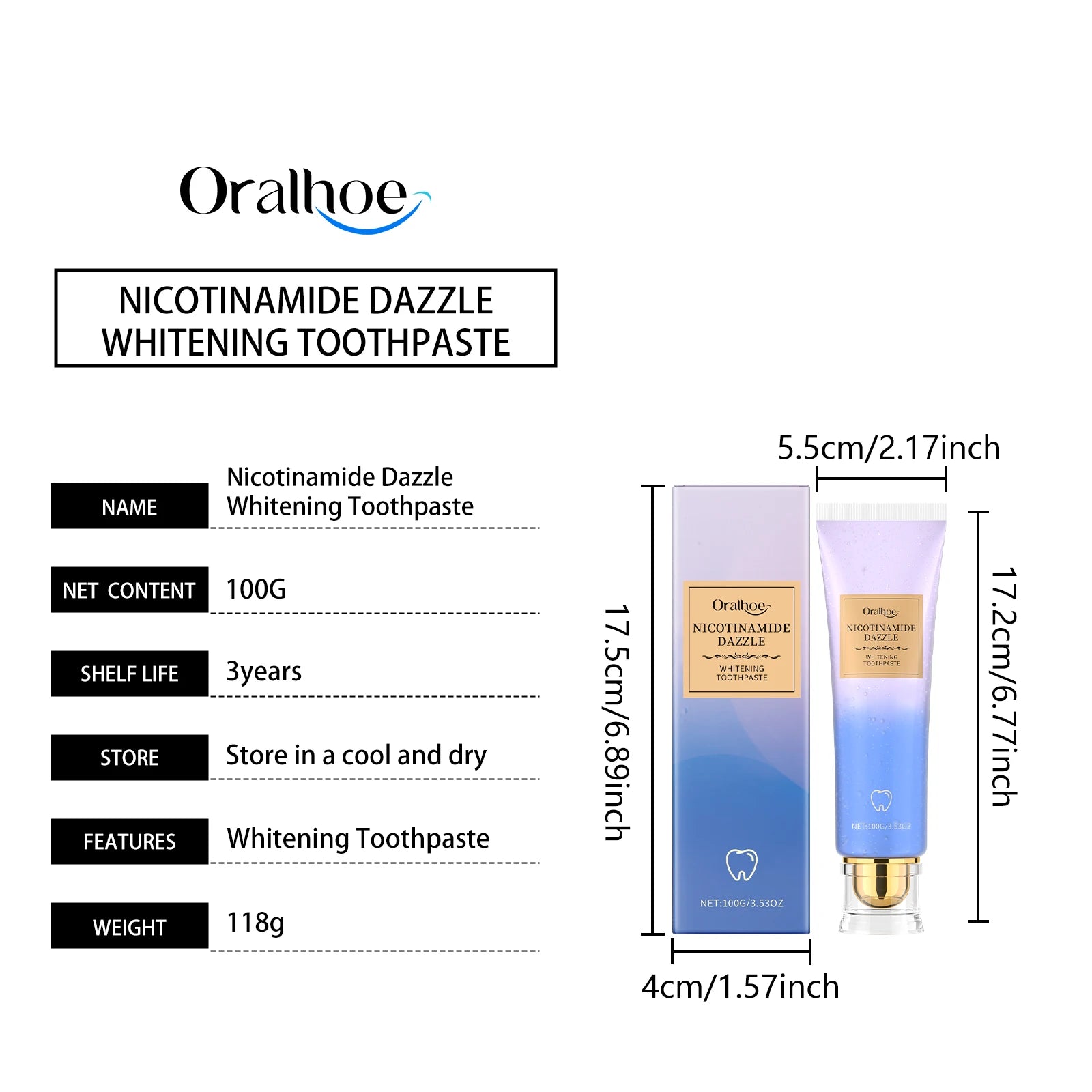 Oralhoe Nicotinamide Dazzle Whitening Toothpaste Surface Stain Remover Gum Protection Gentle Cleansing Brightening Toothpaste Qme