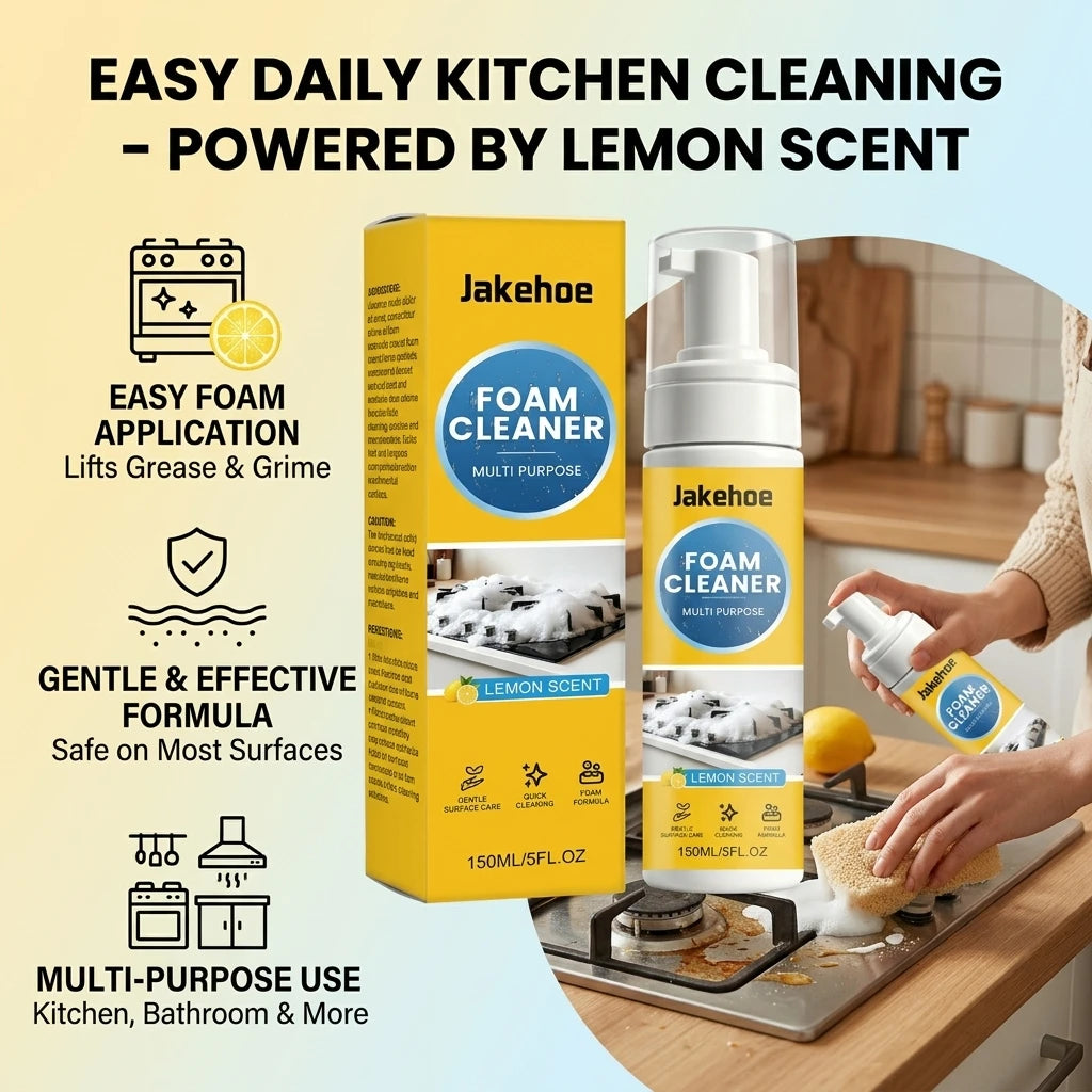 Multi-purpose Foam Cleaning Spray Dissolving Grease Grime Eliminate Musty & Greasy Odors Lemon Scent Powerful Foaming Degreaser Qme