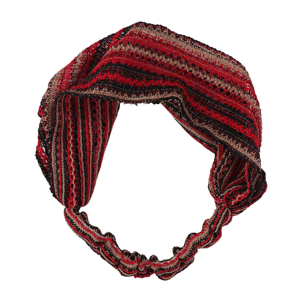 Retro Pearl Women Head Wraps Multicolor Wide-brimmed Turban Headband Qme wine red