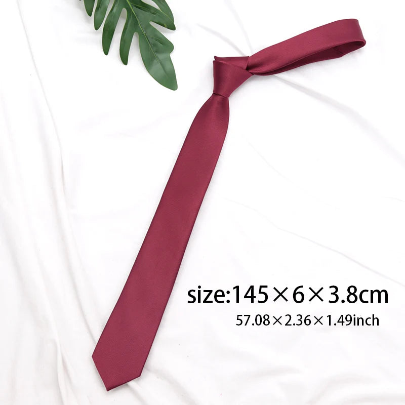 Mens Ties Champagne Red Black Solid Skinny Necktie Women Casaual Qme