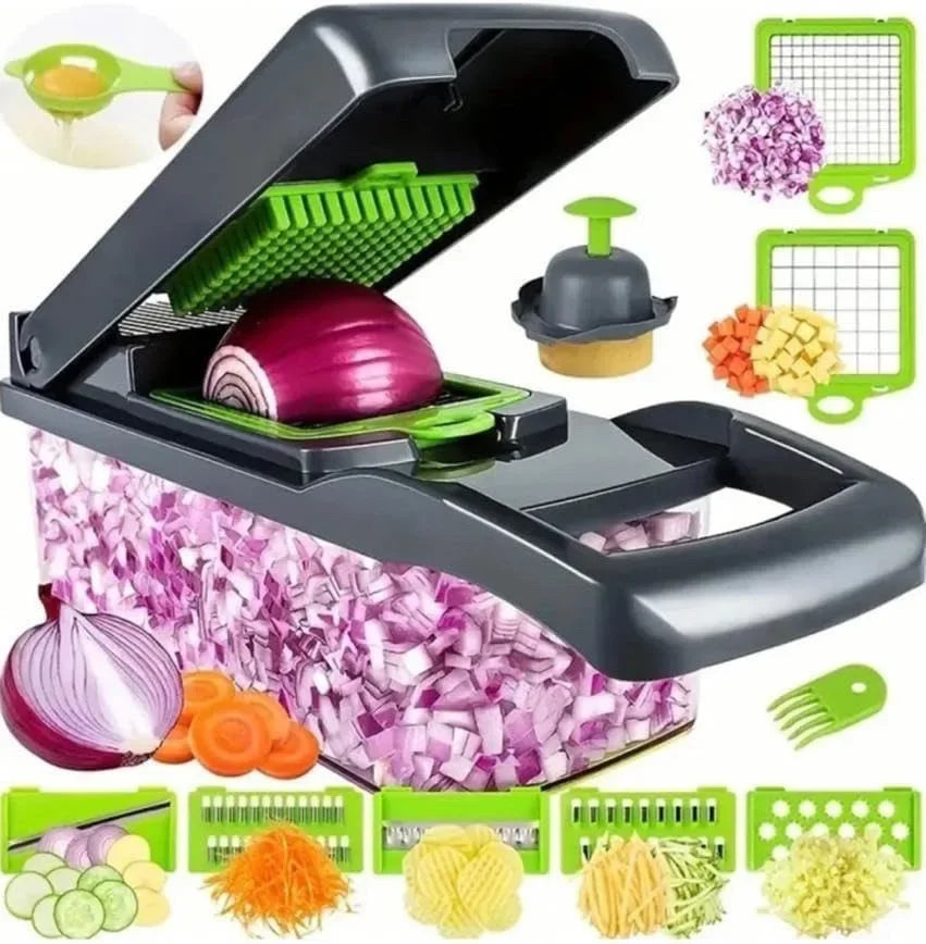 Multifunctional Vegetable Chopper Handle Food Grate Slicer Dicer Cut Qme 14 in 1 grey