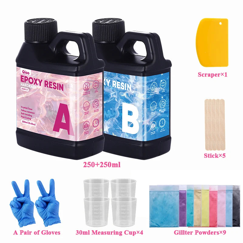 Heat Resistant 1:1 Epoxy Resin Kit Ultra Clear Fast Cure Epoxy Resin for Coasters, Countertops, Bar Tops & Creative Craft Use Qme 250ml 250ml kit