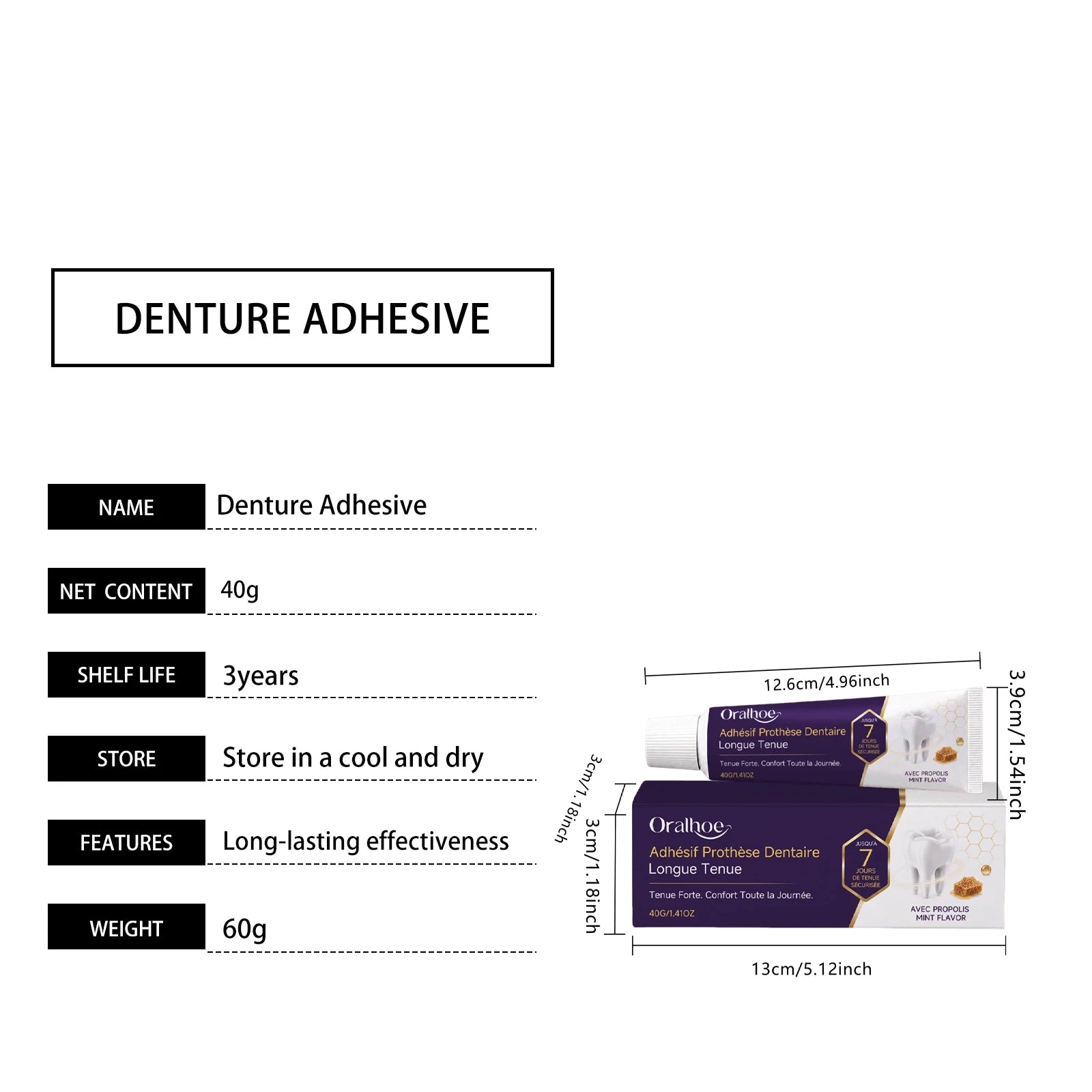 Oralhoe Denture Adhesive for Upper & Lower Denture Long‑Lasting Bonding Comfort‑Fit Portable Breathable Dentures Fixing Cream Qme