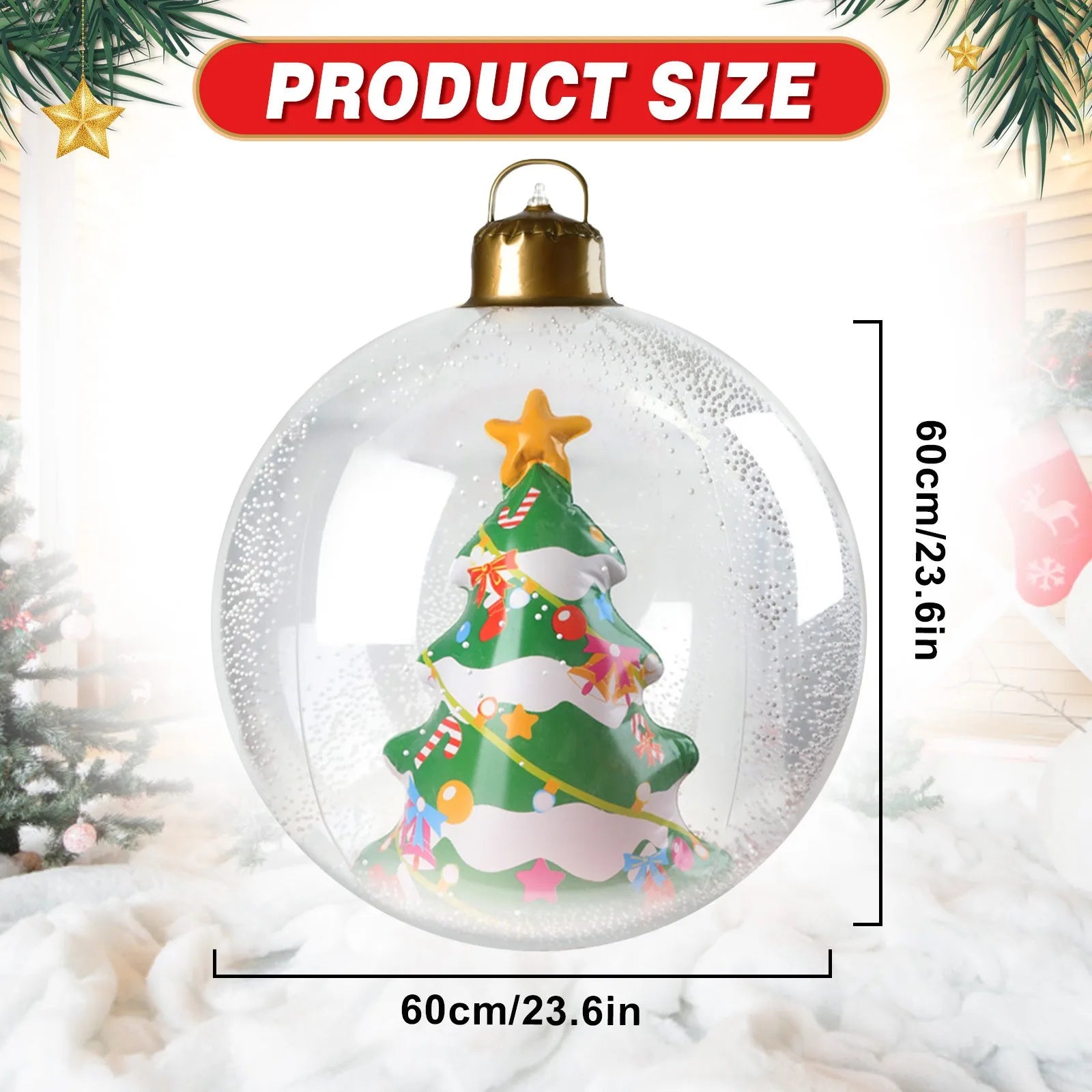 24 Inch Inflatable Christmas Balls Outdoor Christmas Decorations with Lights PVC Giant Inflatable Christmas Balls Holiday Decor Qme