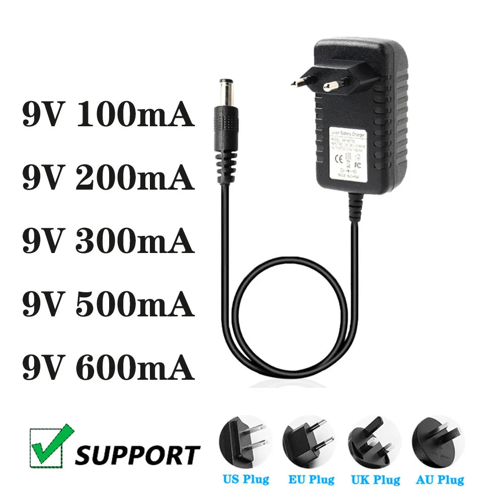 9V 0.1A 0.2A 0.3A 0.5A 0.6A Switching Power Adapter 9V 100MA 200MA 300MA Universal Regulated Power Cord DC 5.5*2.1MM Qme dc 5.5-2.1mm EU PLUG 9V|0.3A