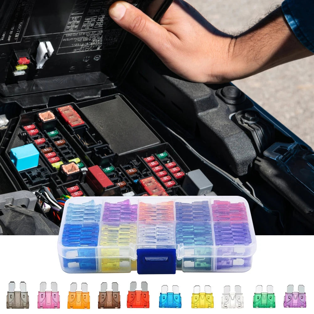 Blade Type Fuse Set 100Pcs Car Fuses 2A 3A 5A 7.5A 10A 10 Types 15A 20A 25A 30A 35A Car Fuse Assortment with Box Qme