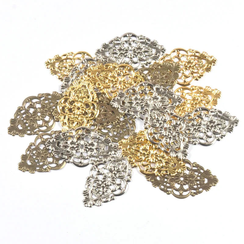 10Pcs 3Colors Antique Rhombus Flower Filigree Wraps Connectors DIY Scrapbook For Jewelry Making Home Decor Metal Crafts yk0904 Qme
