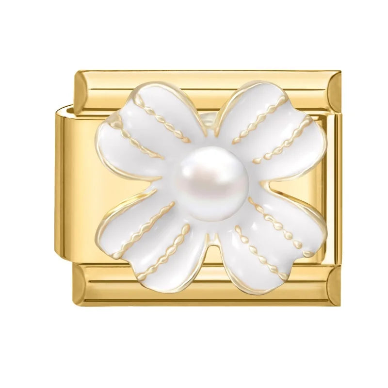 2026 Fashion Vintage Golden Pearl Flowers Gourd Shiny CZ Butterfly Italian Charms Fit 9mm Stainless Steel Bracelet Jewelry Gift Qme Style 6