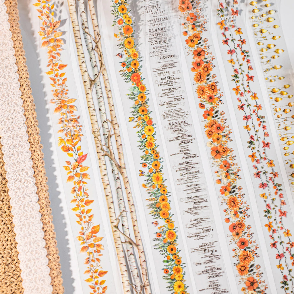 1 Roll Autumn Leaves Theme Diorama PET Tape for DIY Scrapbooking Collage Material Phone Case Notebook Decoration Qme