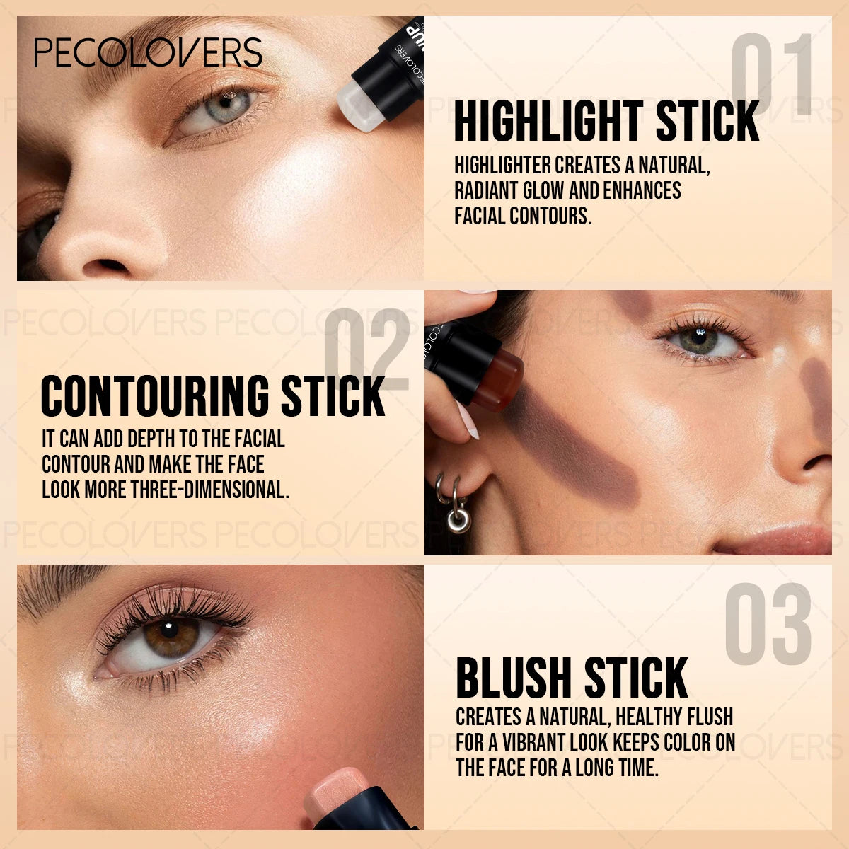 Waterproof Face Highlight Stick Long-lasting Natural Finish All Skins Qme