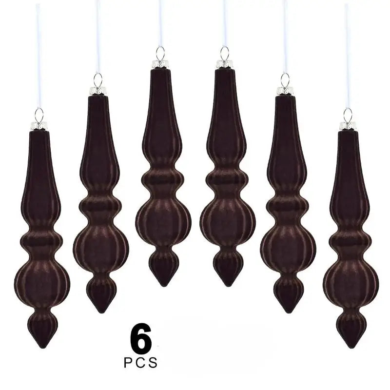 6Pcs Flocked Velvet Christmas Gourd Pendant Plastic Shatterproof Christmas Cone Ball Set Reusable Xmas Tree Hanging Ornaments Qme A2