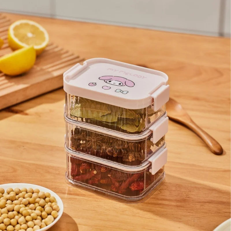 Hello Kitty Kuromi Spice Jars Storage Box Cute Seasoning Dispenser Seasoning Box Desktop Storage Box Qme