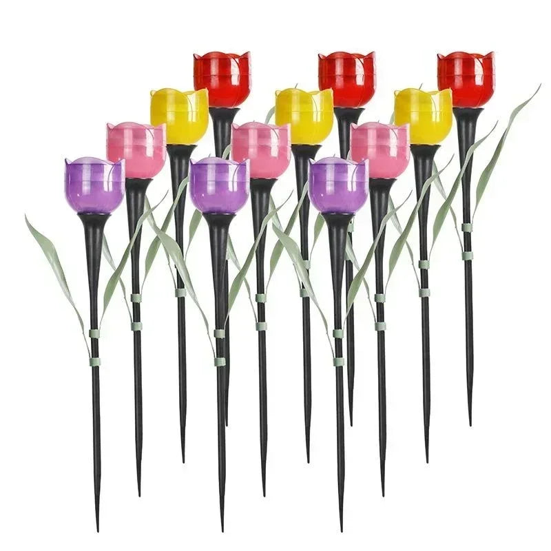 Garden Tulip Flower Shape LED Solar Powered Waterproof Tube Lawn Qme