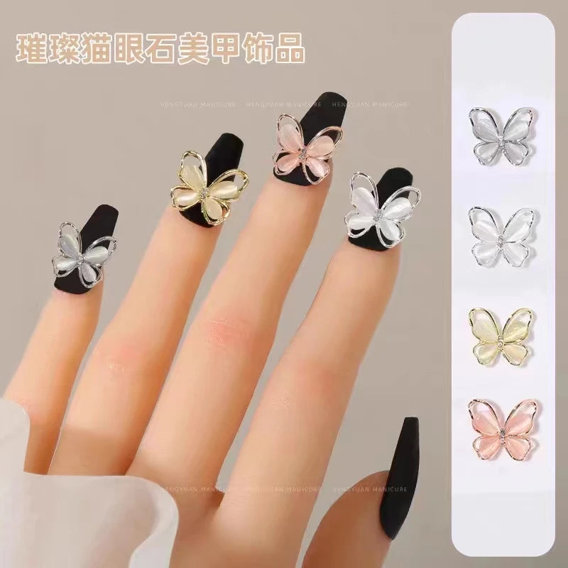 3D Hollow Alloy Rhinestone Butterfly Nail Art Jewelry Luxury Glitter Qme