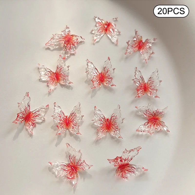 3D Gradient Butterfly Nail Accessory Resin Drill Decoration Wearing Qme Red