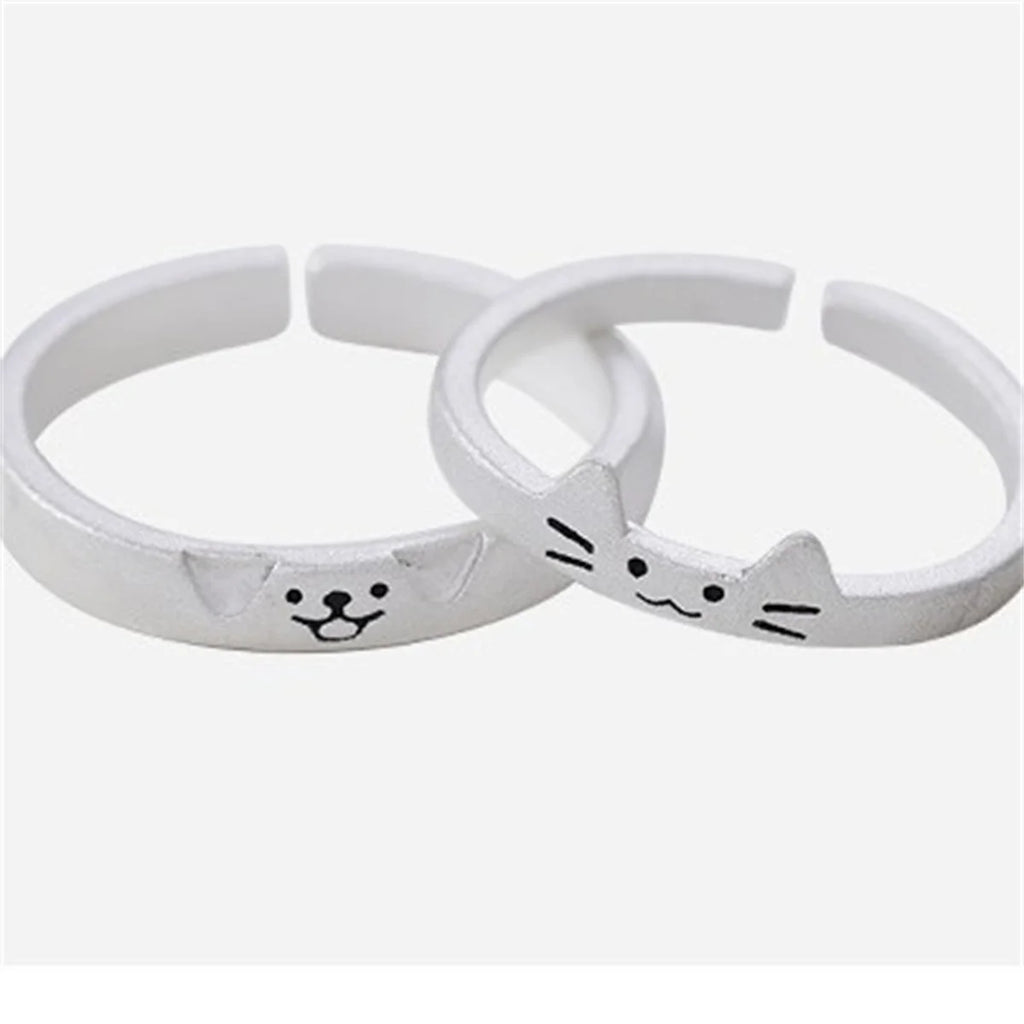 1/2pcs Animal Cute Cat Dog Animal Couple Ring for Women Men Fashion Statement Lover Rings Valentine's Day Party Jewelry Gifts Qme