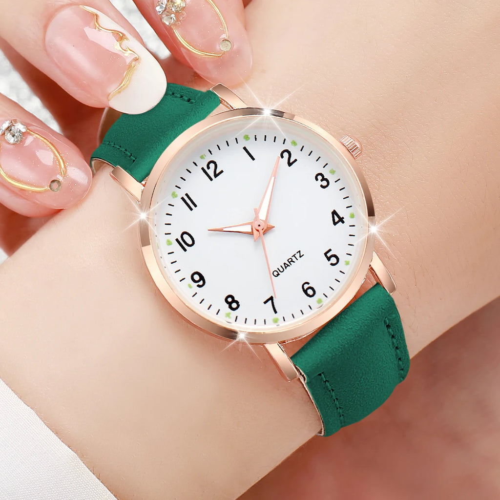7 Pçs/set Moda Árabe Dial Mulheres Relógio de Quartzo Casual Pulseira de Couro Relógios de Pulso (Sem Caixa) Qme