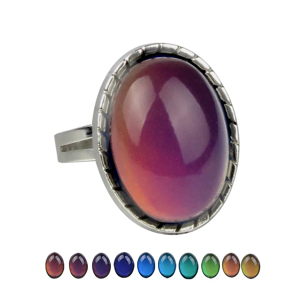 Change Mood Ring Open Retro Gem Emotion Feeling Changeable Ring Temperature Control Gems Color Changing Rings for Women Female Qme