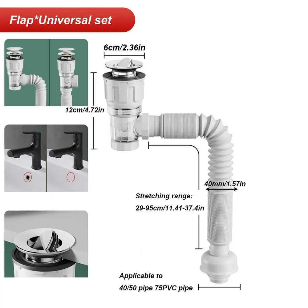 Telescoping Drain Pipe Drain Hose Anti-Odor Bathroom Sink Drain Outlet Seamless Connection Adjustable Wash Basin Sink Drain Hose Qme White