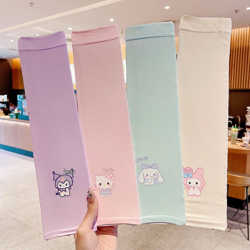 Hello Kitty Kuromi Sun Protection Arm Sleeves Breathable Cooling Arm Sleeves for Students UV-Protective Puff Sleeves Qme
