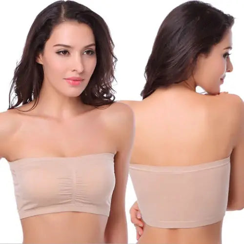 Double Layers Plus Size Strapless Bra Bandeau Tube Removable Padded Top Stretchy Seamless Bandeau Bra Boob Crop Spaghetti Strap Qme