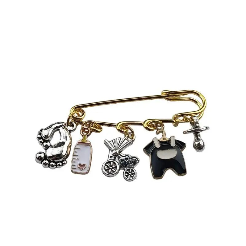 New Baby Arrival Charm Safety Pin Brooch Foot Bottle Stroller Dummy Enamel Pins Gender Reveal Shower Gift Clothes Bag Decorative Qme Black