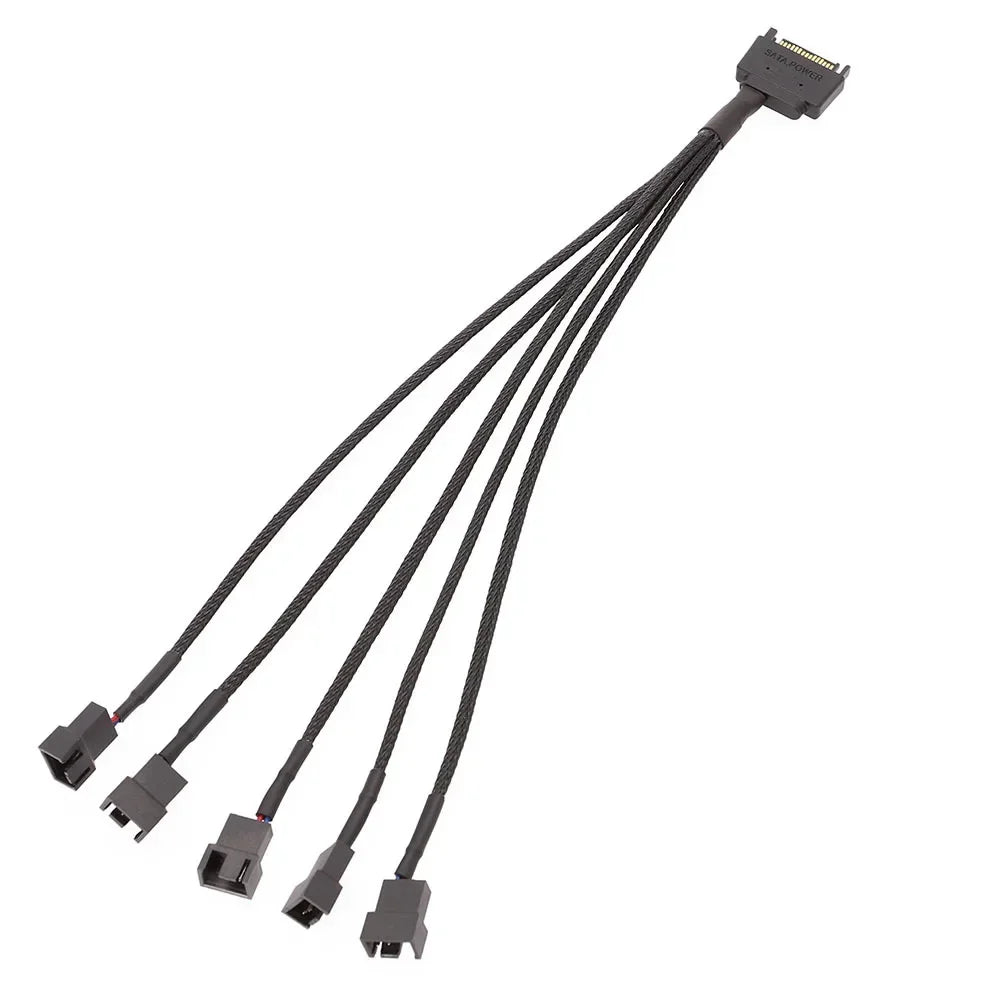 Black Sleeved 30cm Cooler Cooling Fan Splitter Power Cable 12V 4-Pin To 6 Port 3Pin/4Pin Connector for Molex IDE Computer PC DIY Qme 1 in 5