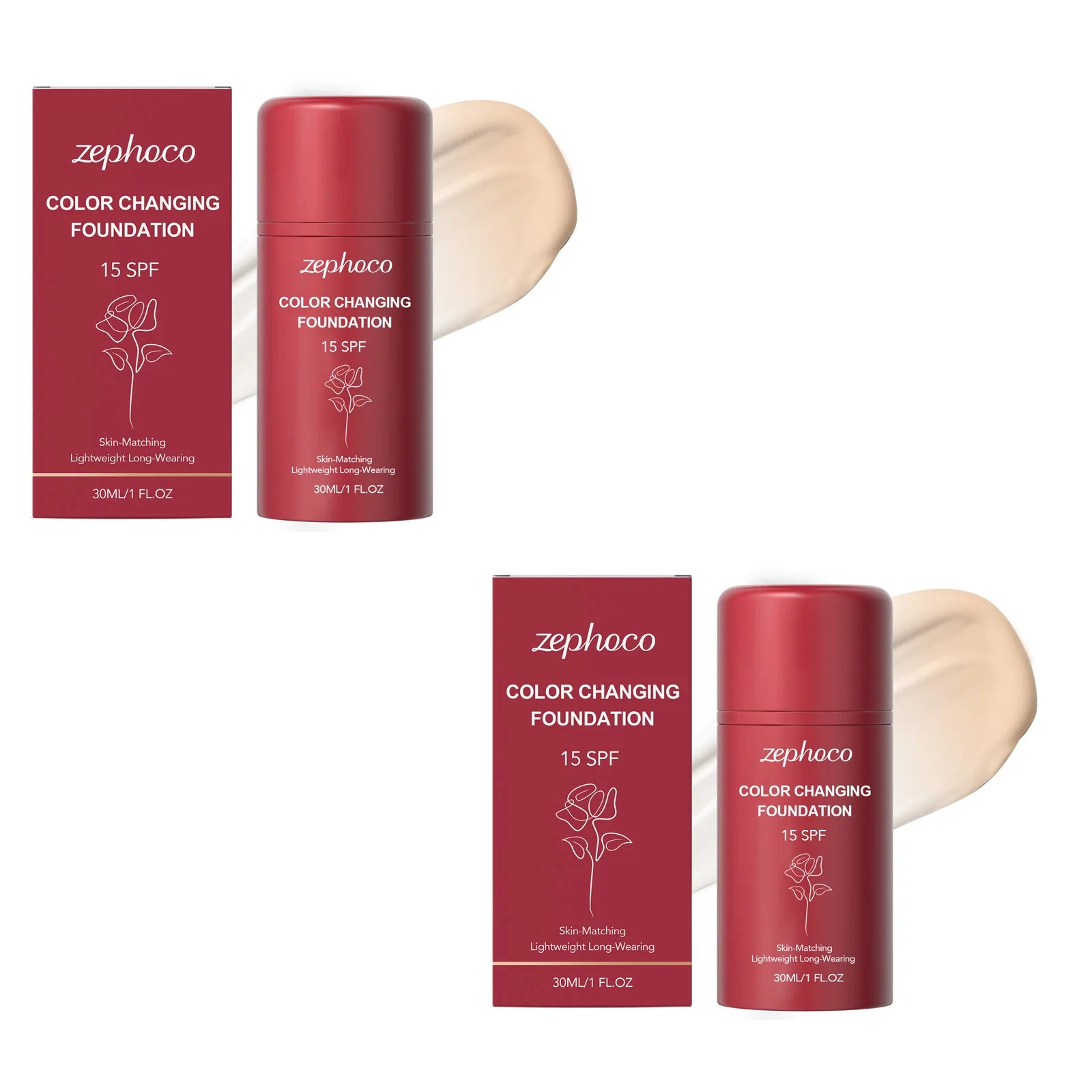 zephoco Color Changing Foundation Spf 15 Waterproof Anti Sun Protection Even Skin Tone Blemish Cover Foundation Full Coverage Qme 2 X 30ml Boxed