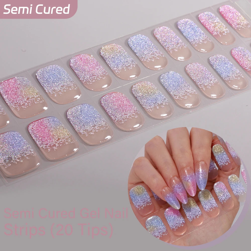 20Tips Clover Semi Cured Gel Nail Stickers Summer Series Flower Art Qme NC250114
