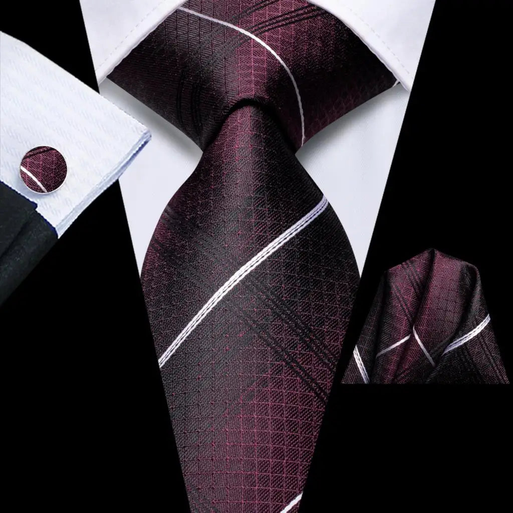 Hi-tie Striped Navy Blue Mens Fashion Necktie Handkerchief Cufflinks